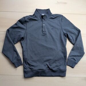 Travis Mathew Wall 1/4 Button Long Sleeve Sweater Mens M Blue Pockets‎ Golf